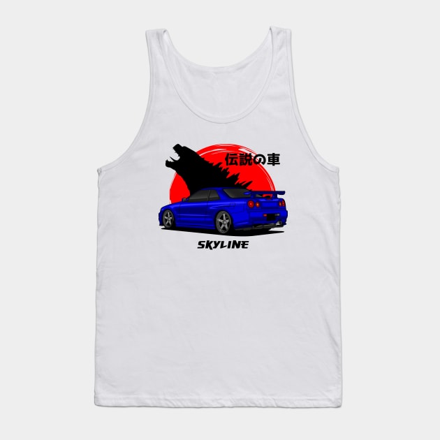 JDM Blue Skyline R34 GTR Tank Top by GoldenTuners